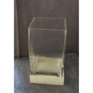 Vaso vetro trasparente base legno bianca