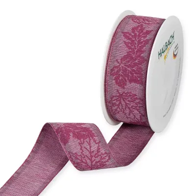 Nastro aut.leaves mm.35 m.15  fucsia