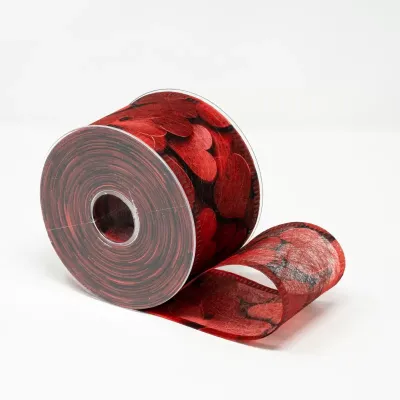 Nastro mm.70 m.25 cuori dec. rosso