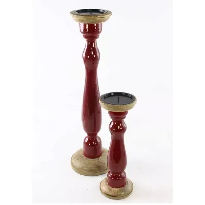 Candeliere legno h.50 rosso (set 2)