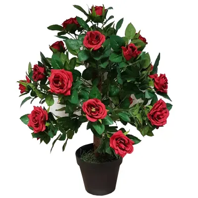 Cv-rosellina rosso con vaso  cm. 45