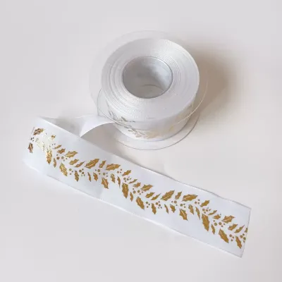 Nastro mm.40 mt.15 festone henry lamina bianco-oro