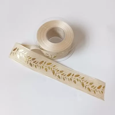 Nastro mm.40 mt.15 festone lino lamina panna-oro