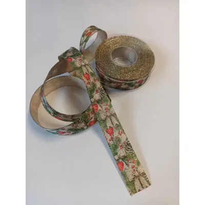 Nastro mm.25 mt.15 xmas bows metal oro panna-oro
