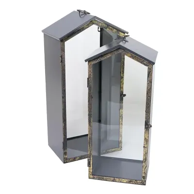 Lanterna legno h.60 grigio (set 2)