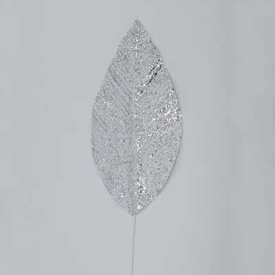 Foglia glitter cm.24 argento (pz.6)