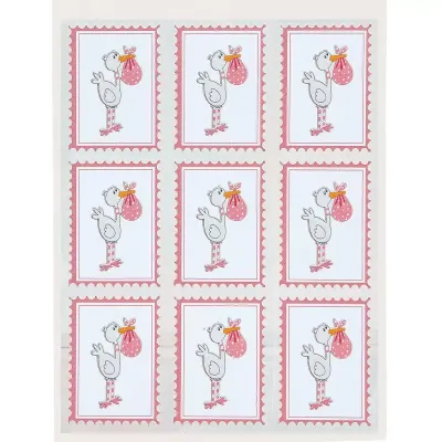 Francobollo cicogna cm. 2,5x3,5 rosa