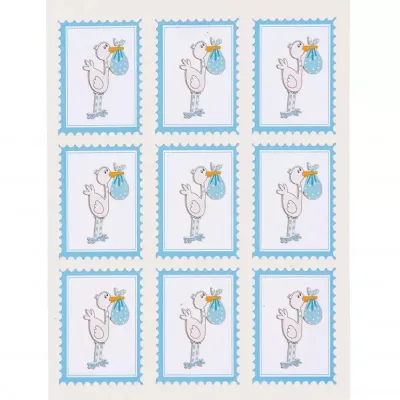 Francobollo cicogna cm. 2,5x3,5 celeste