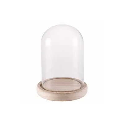 Cloche vetro d.10 h.15 base legno