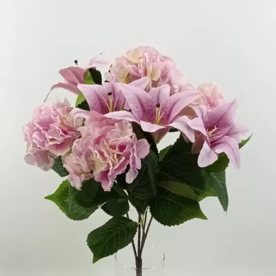 Ortensia-lilium mazzo cm.53 rosa