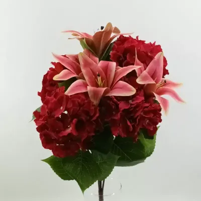 Ortensia-lilium mazzo cm.53 beauty-rosso