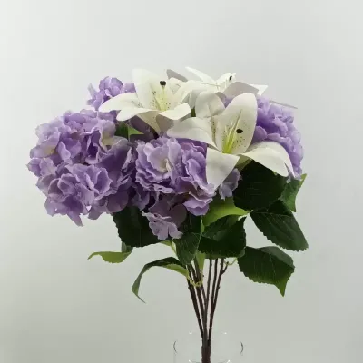 Ortensia-lilium mazzo cm.53 crema-lavanda