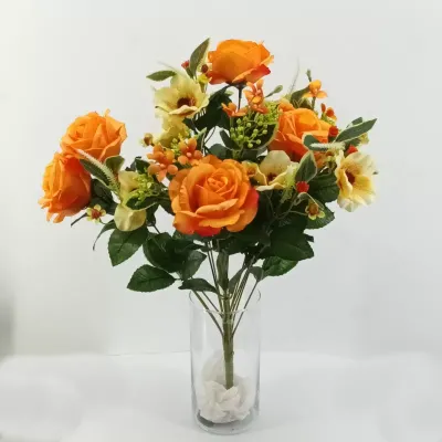 Rosa-helleboro mazzo cm. 50 arancione