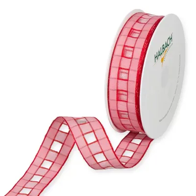 Nastro checked mm.25 m.20 rosa rosso