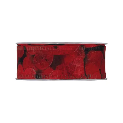 Nastro mm.40 m.25 cuori dec. rosso