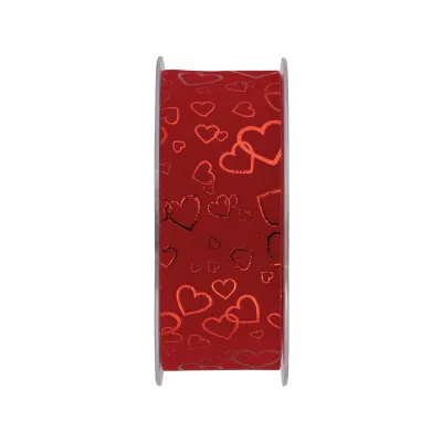 Nastro vell.cuori mm.40 m.10 rosso