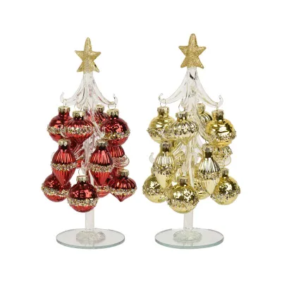Albero vetro con palline h.20 oro-rosso
