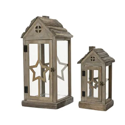 Lanterna legno grigio set da 2 h.62,5