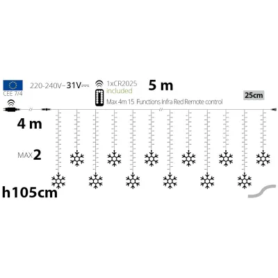 Tenda 600 led con cristalli 5x1mt. bianca