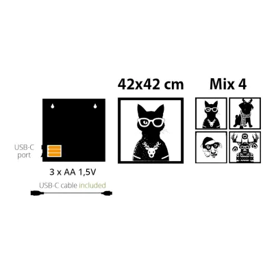 Quadretto led 42x42 4 soggetti mix