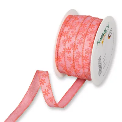 Nastro little flowers mm.15 m.25 corallo
