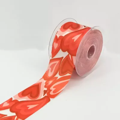 Nastro mm.70 mt.50 raso cuori rosso