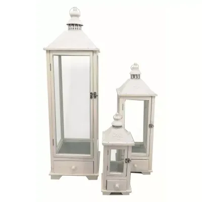 Lanterna legno h.108 bianco (set 3)