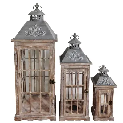 Lanterna legno h.87 marrone (set 3)
